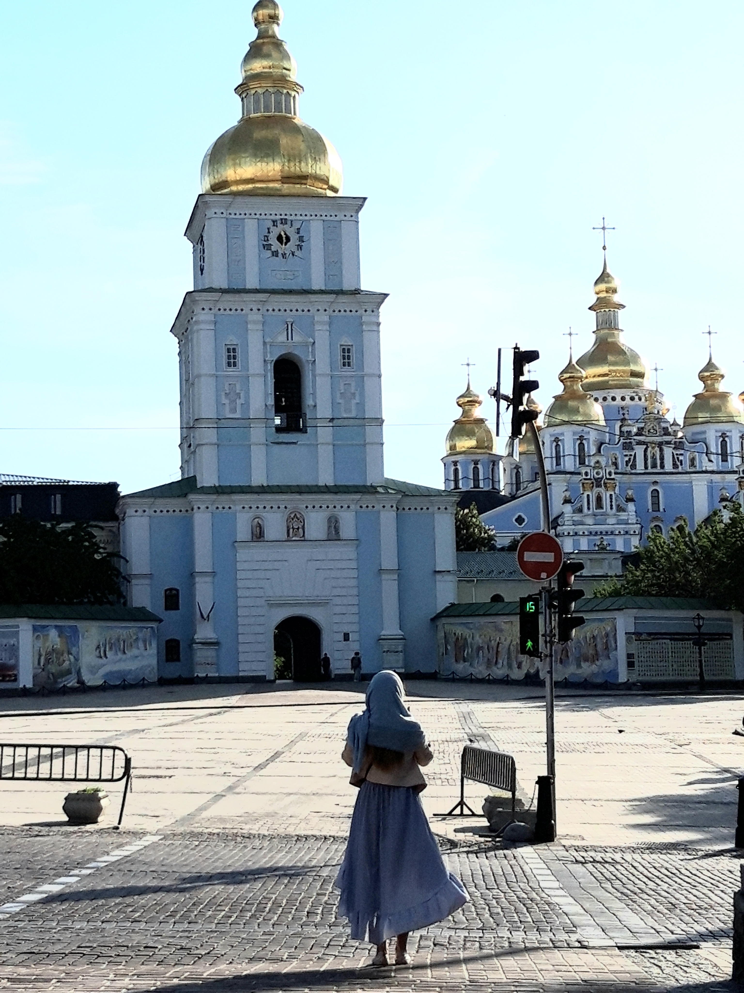 Girl headed for worship at St. Sofia's Cathedral in Kiev, Ukraine